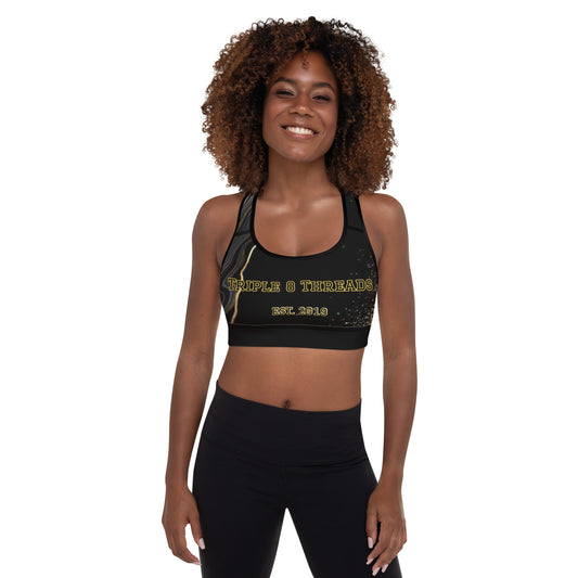 8xquiZit Collection T8T Deep Black N Gold Marble Padded Sports Bra