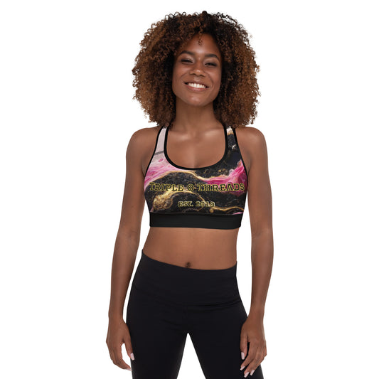 8xquiZit Collection T8T Pynk, Black, N Gold Marble Padded Sports Bra