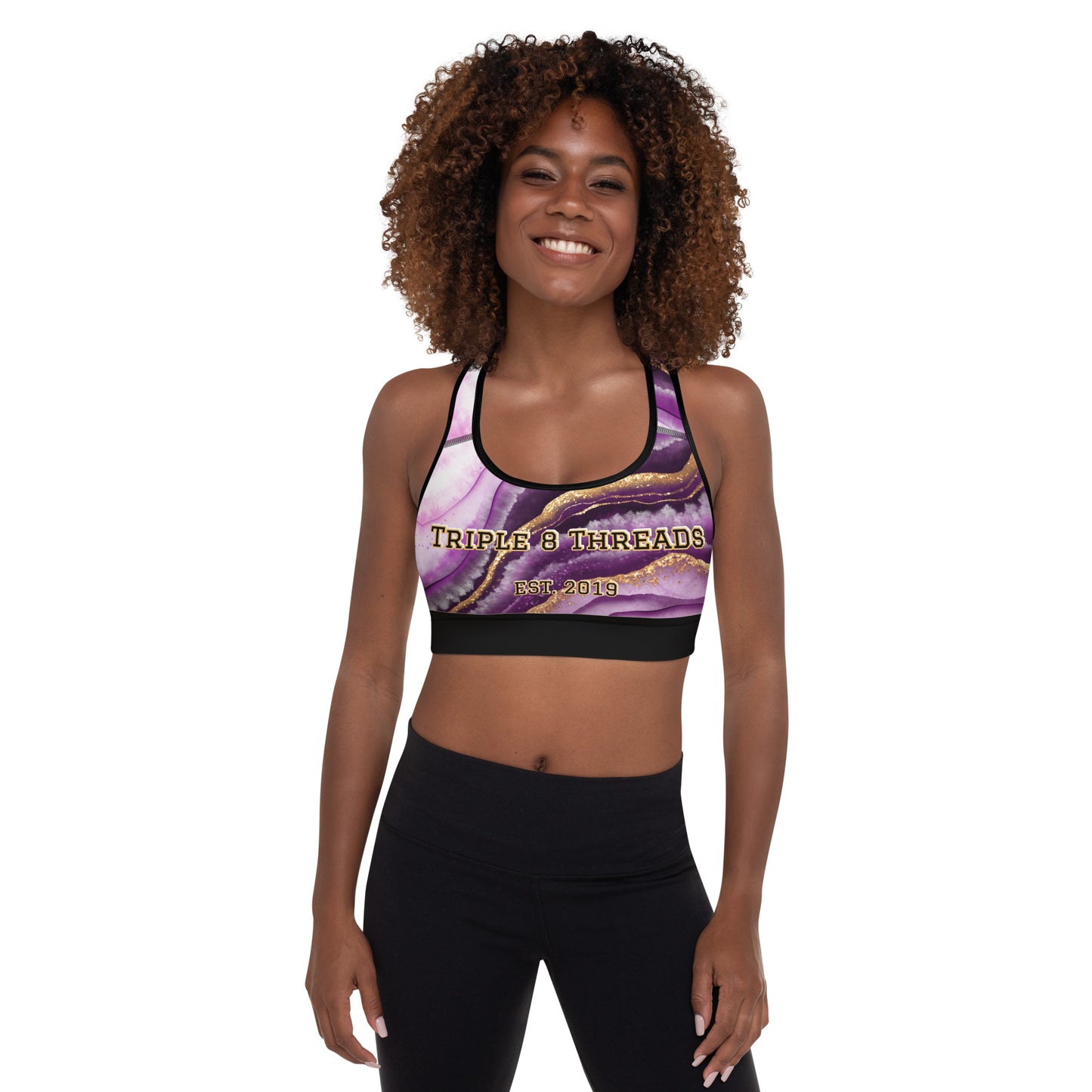 8xquiZit Collection T8T Royal Purple N Gold Marble Padded Sports Bra