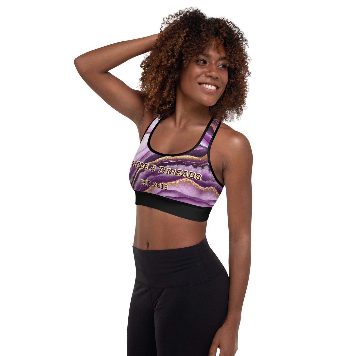8xquiZit Collection T8T Royal Purple N Gold Marble Padded Sports Bra