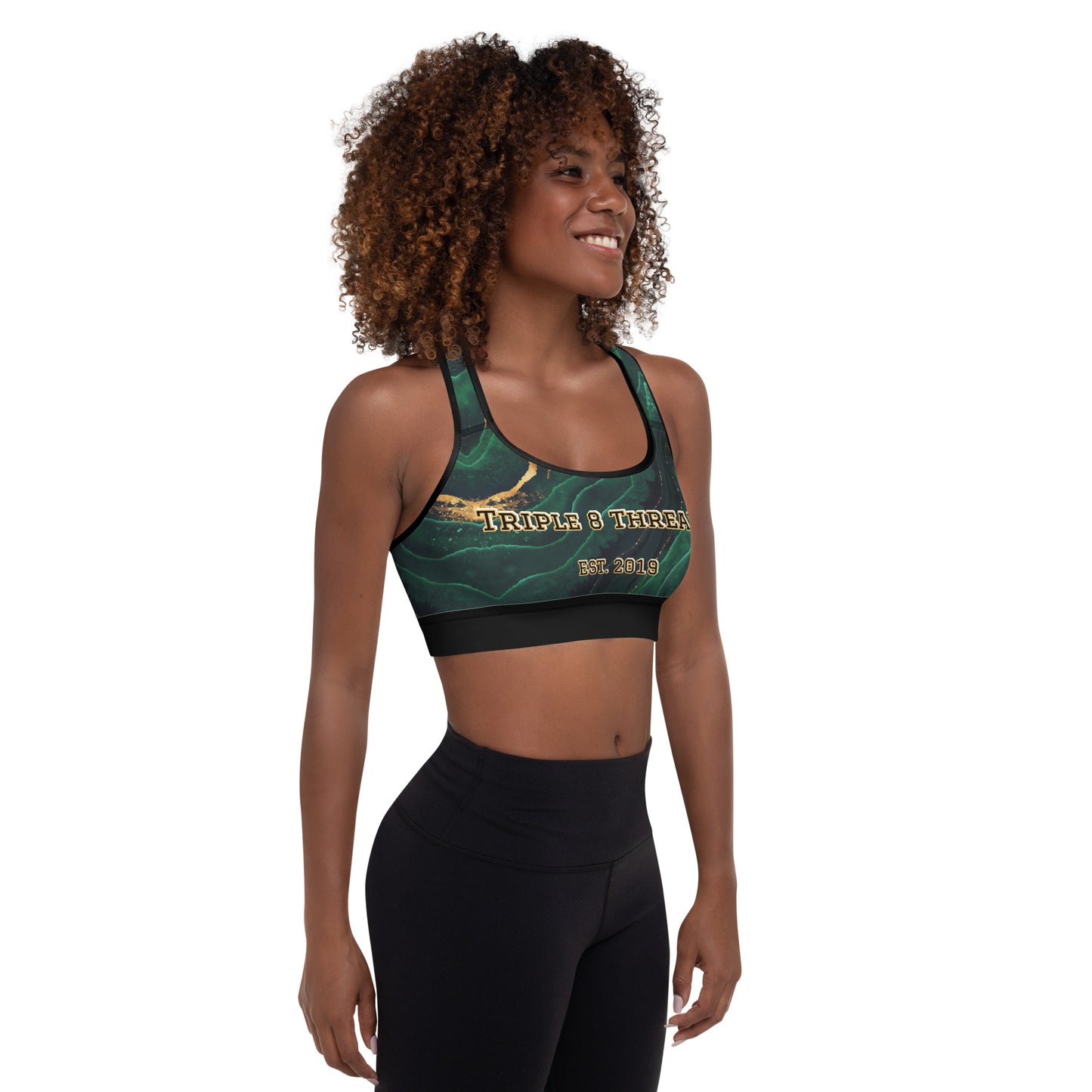8xquiZit Collection T8T Emerald Green N Gold Marble Padded Sports Bra