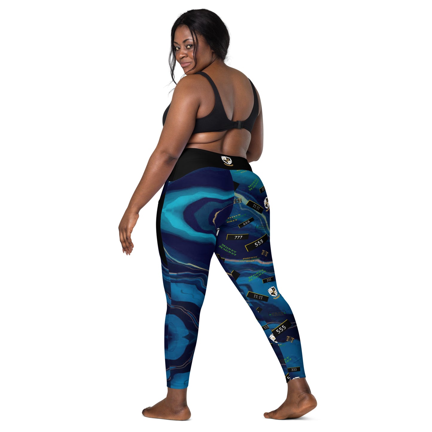 8xquiZit Collection - Women's Manifestation Ocean Viewz Blue Marble Crossover leggings with Pockets