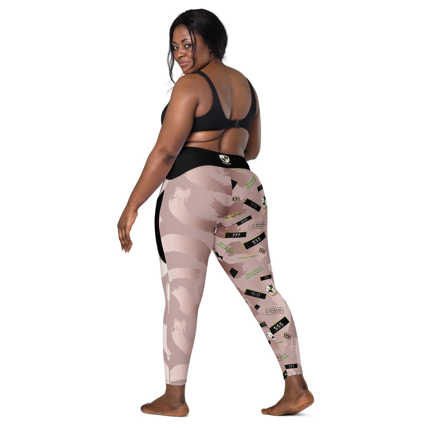 8xquiZit Collection - Women's Manifestation Pynk Slaymingo Marble Crossover Leggings with Pockets