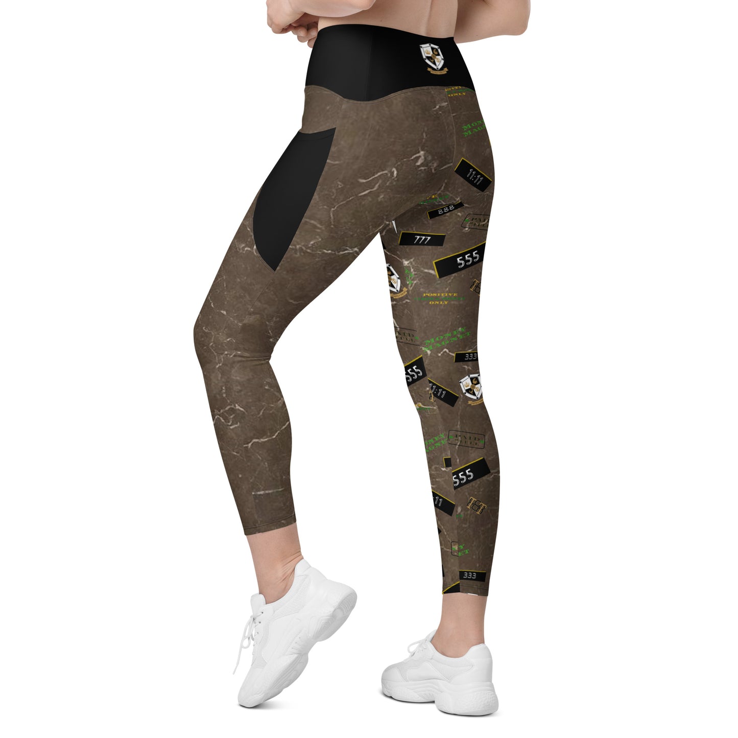 8xquiZit Collection - Women's Manifestation Coco-cured Marble Crossover Leggings with Pockets