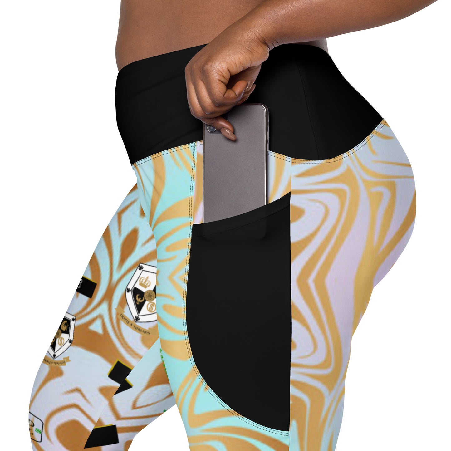 8xquiZit Collection - Women's Manifestation Pynk N Turq Jungle Luv Crossover Leggings with Pockets