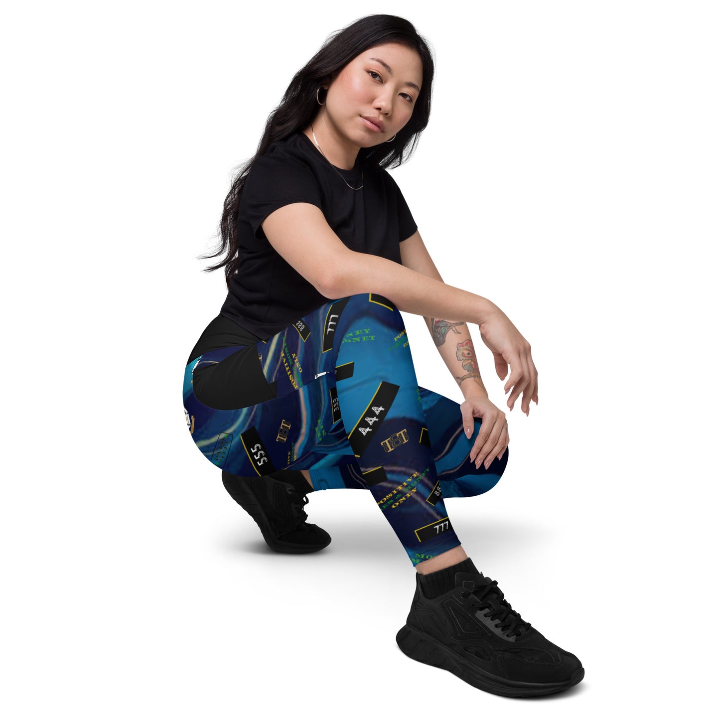 8xquiZit Collection - Women's Manifestation Ocean Viewz Blue Marble Crossover leggings with Pockets