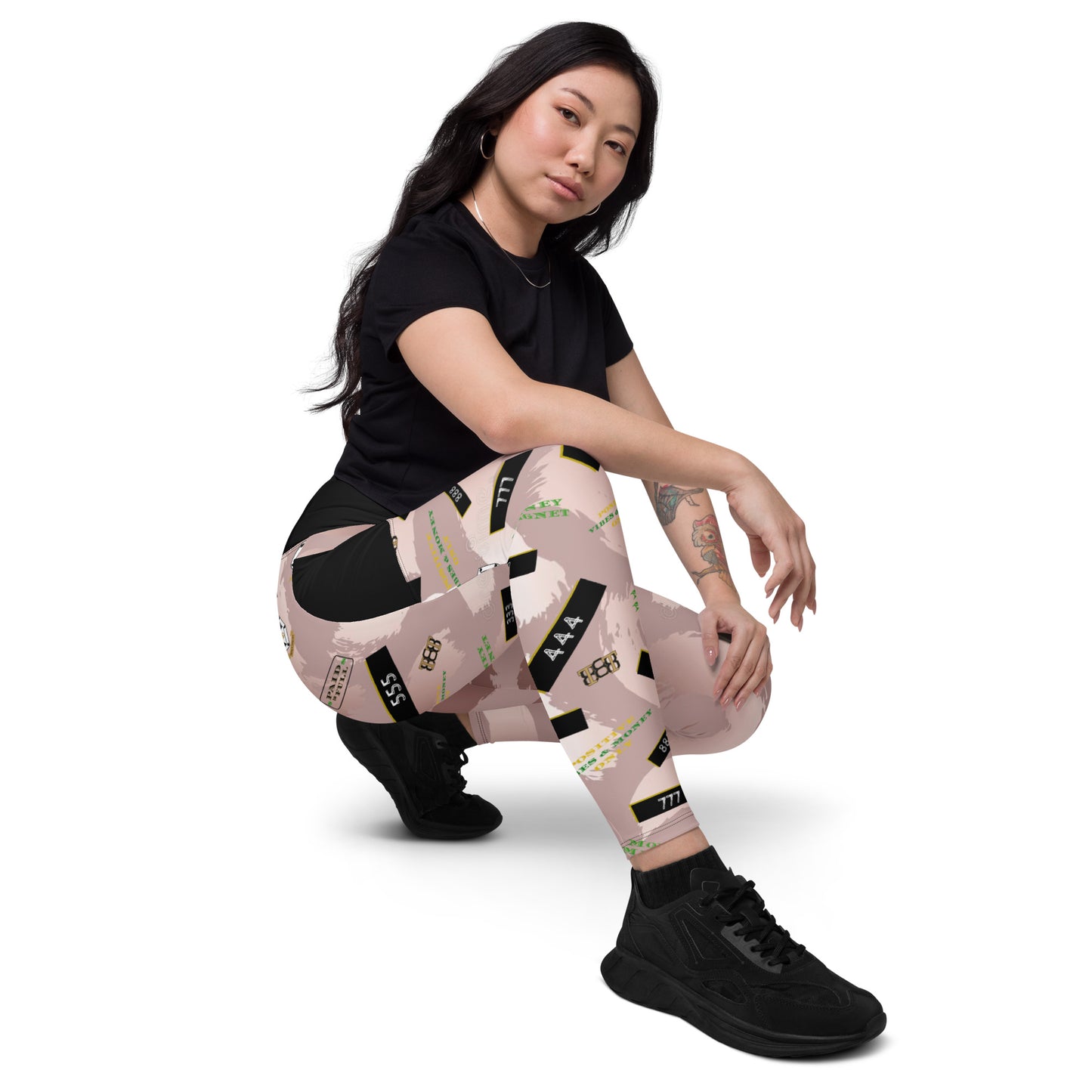 8xquiZit Collection - Women's Manifestation Pynk Slaymingo Marble Crossover Leggings with Pockets