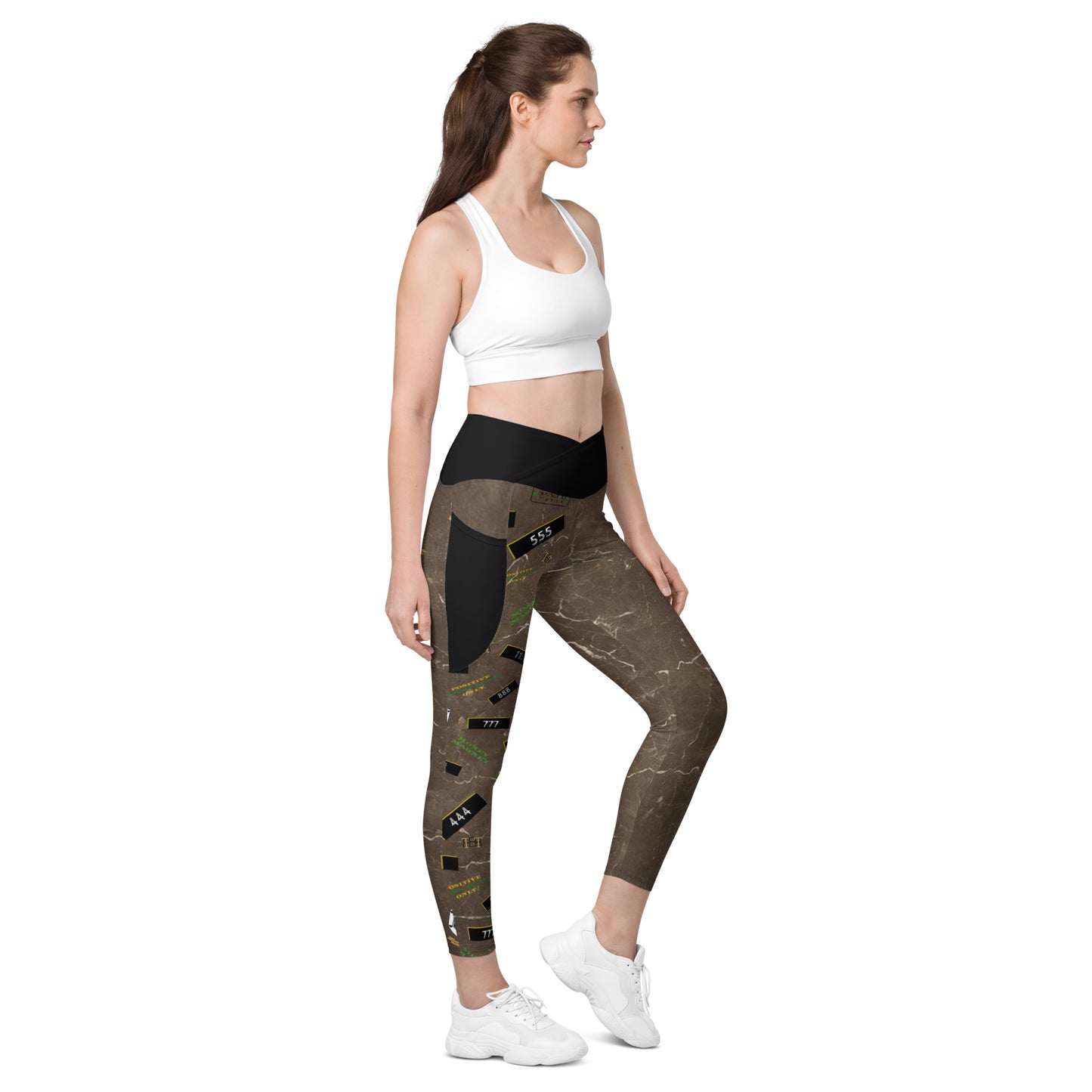 8xquiZit Collection - Women's Manifestation Coco-cured Marble Crossover Leggings with Pockets