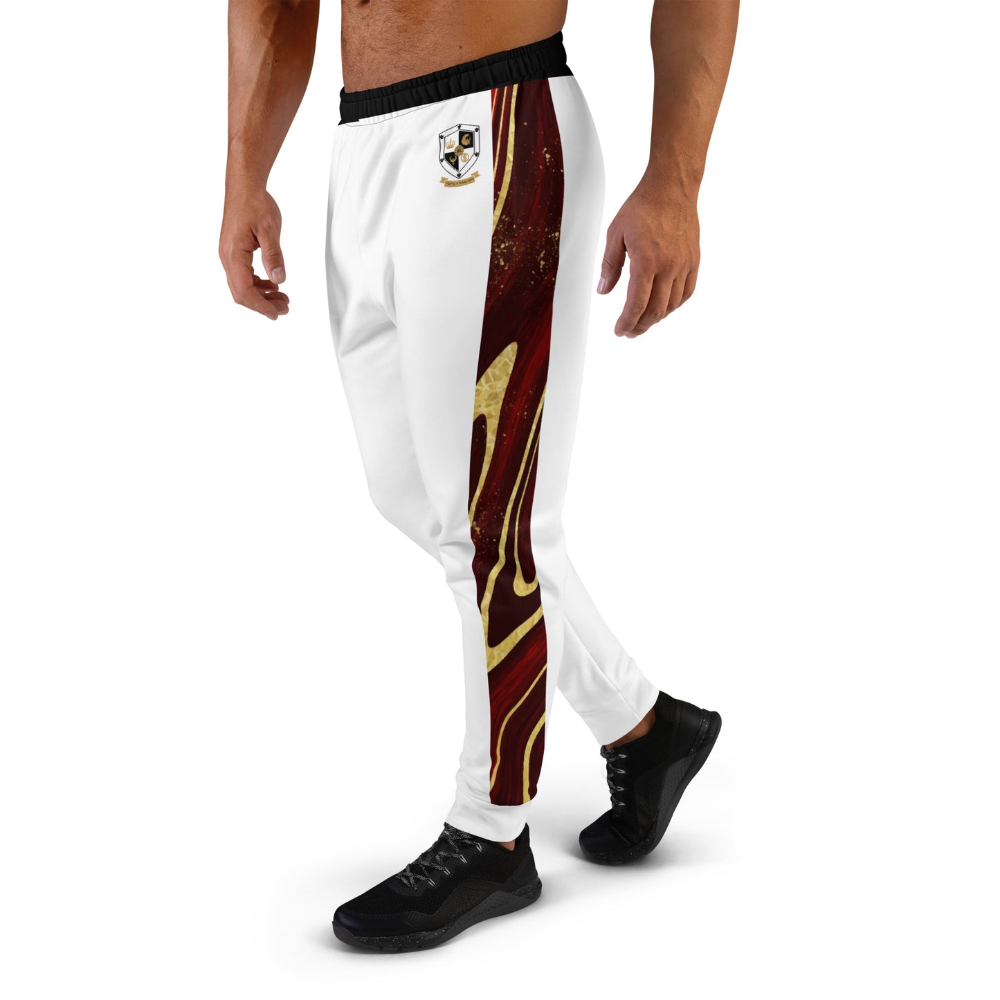 8xquiZit Collection T8T  Ruby Red N Gold Men's Joggers - White