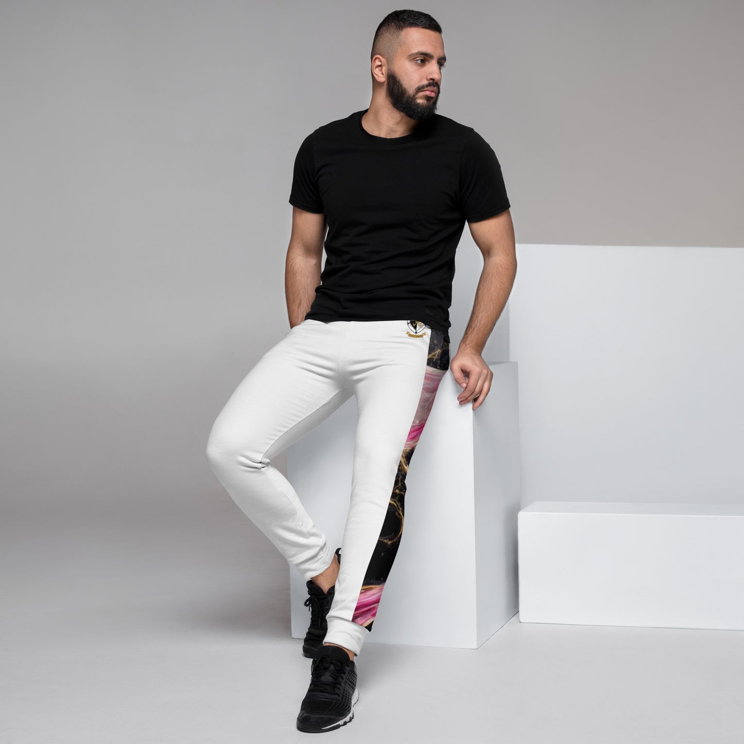 8xquiZit Collection T8T Pynk, Black, N Gold Marble Men's Joggers -White
