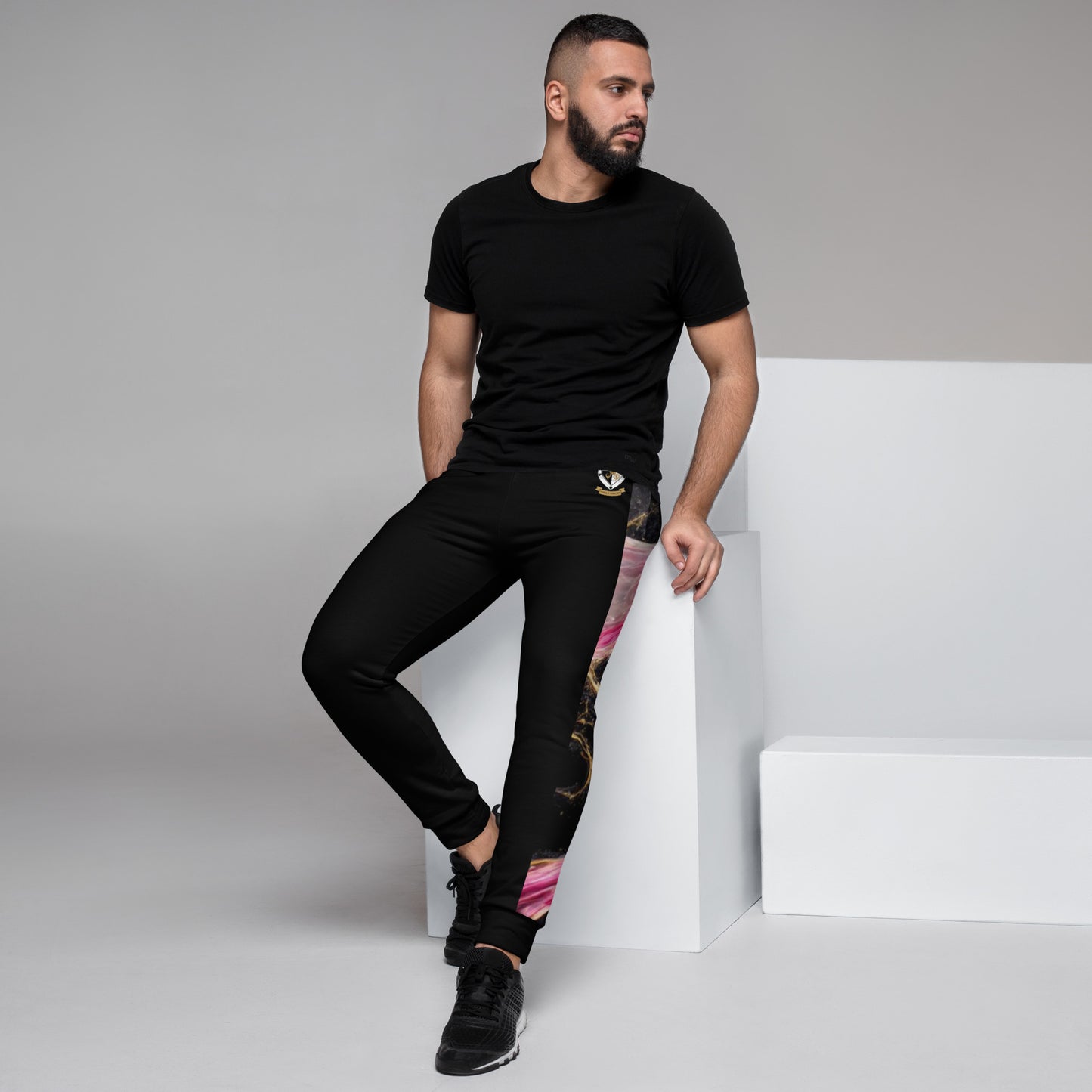 8xquiZit Collection T8T Pynk, Black, N Gold Marble Men's Joggers - Black