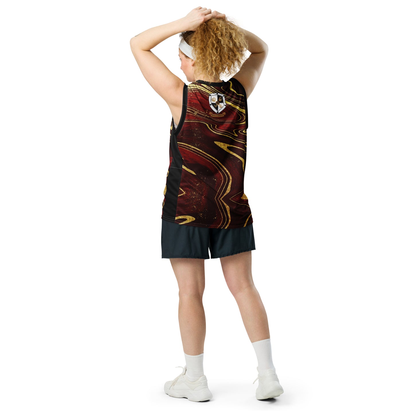 8xquiZit Collection T8T Ruby Red N Gold Marble  Unisex Basketball Jersey