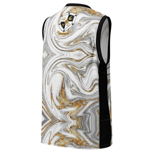 8xquiZit Collection - White N Gold Marble Unisex Basketball Jersey