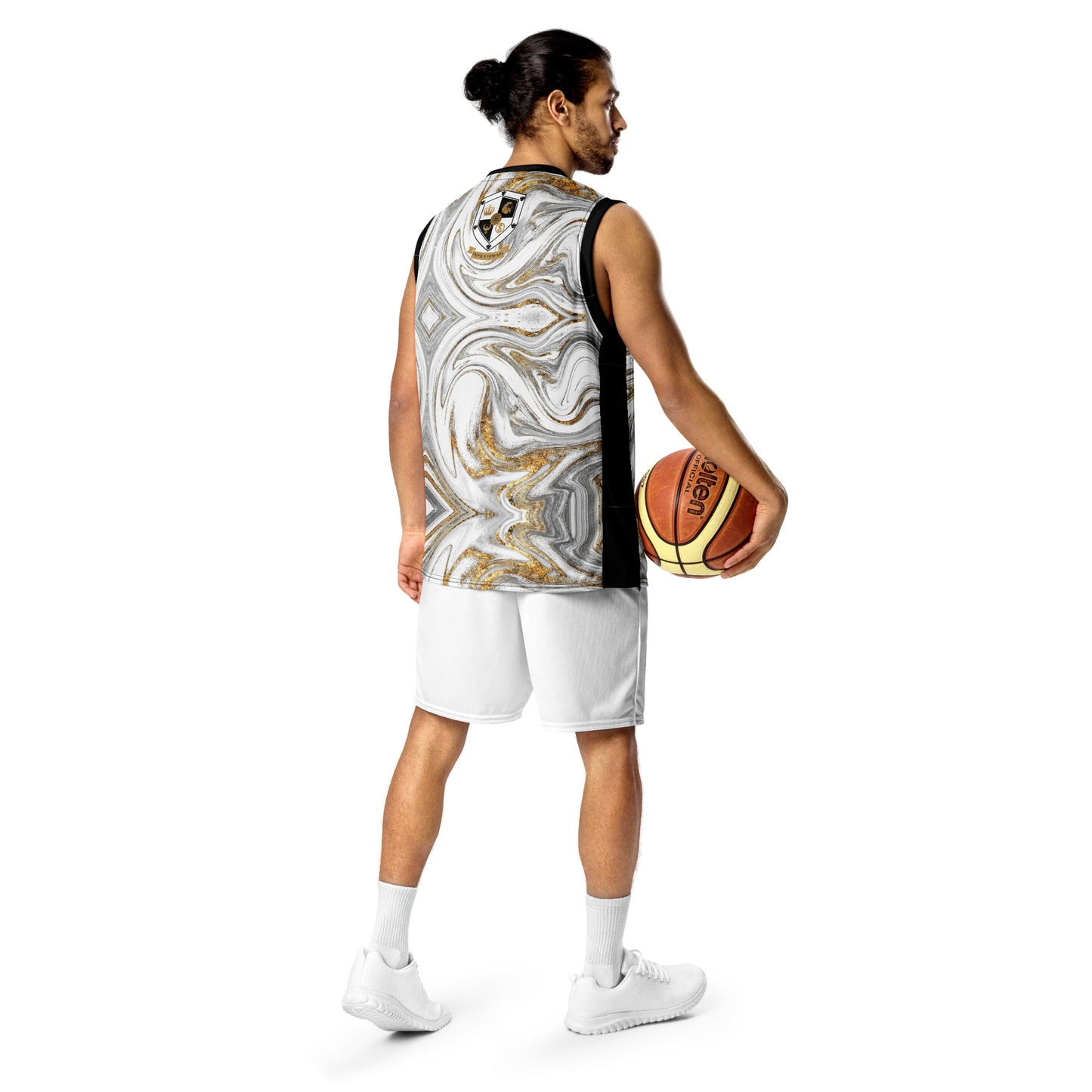 8xquiZit Collection - White N Gold Marble Unisex Basketball Jersey