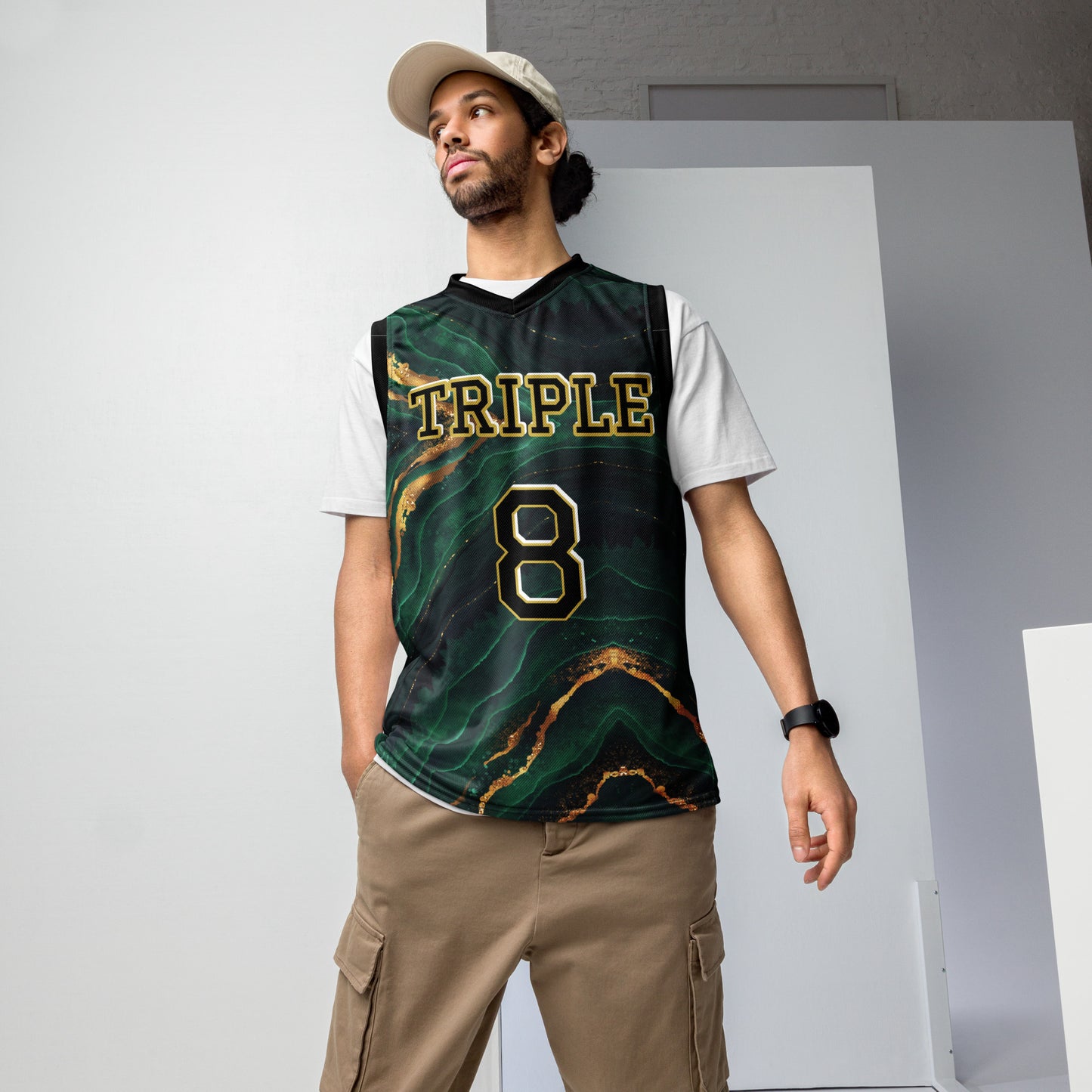 8xquiZit Collection T8T Emerald Green N Gold Marble Unisex Basketball Jersey