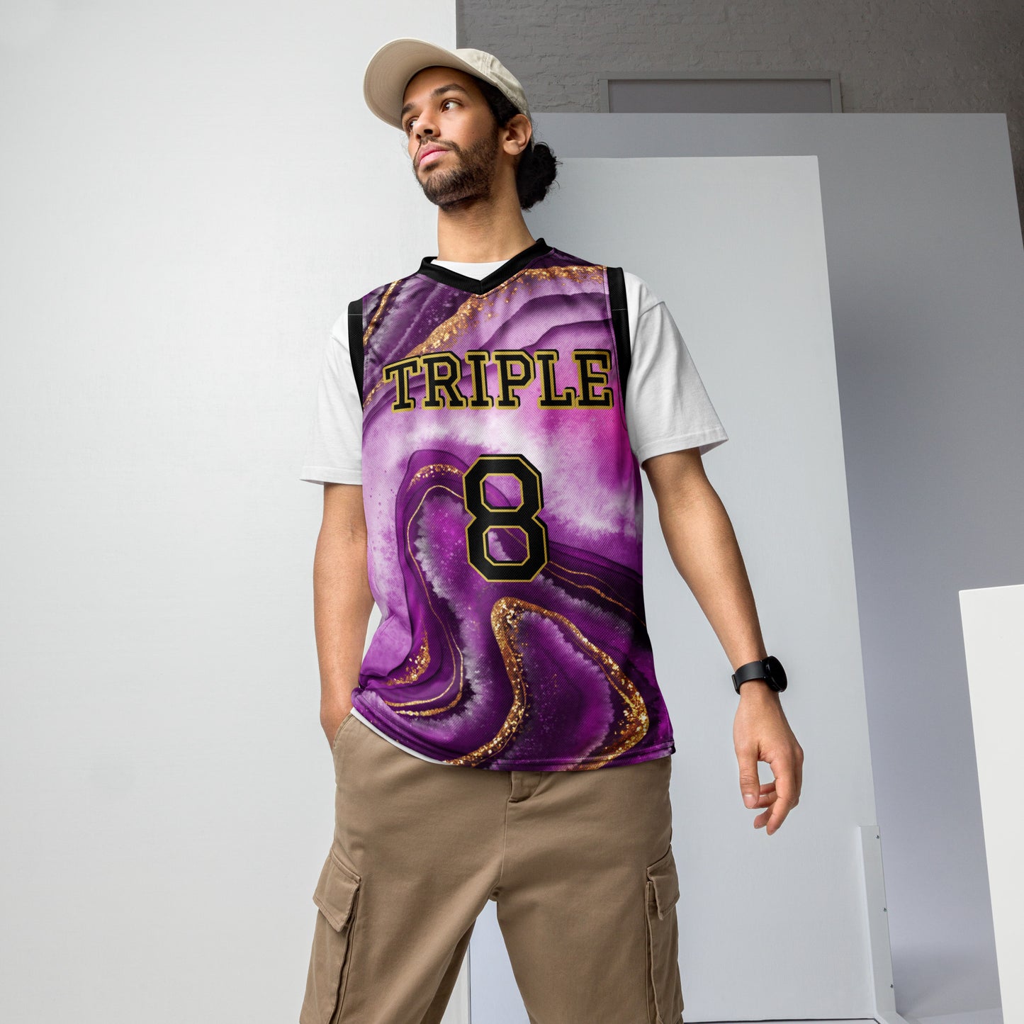 8xquiZit Collection T8T Royal Purple N Gold Marble  Unisex Basketball Jersey