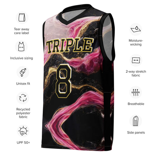 8xquiZit Collection T8T Pynk, Black, N Gold Marble  Unisex Basketball Jersey