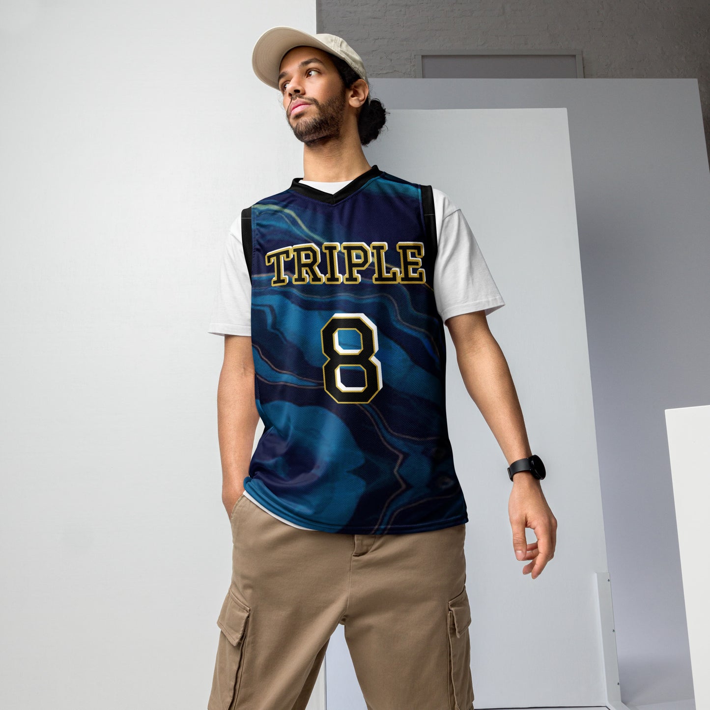8xquiZit Collection - Ocean Viewz Blue Marble Unisex Basketball Jersey