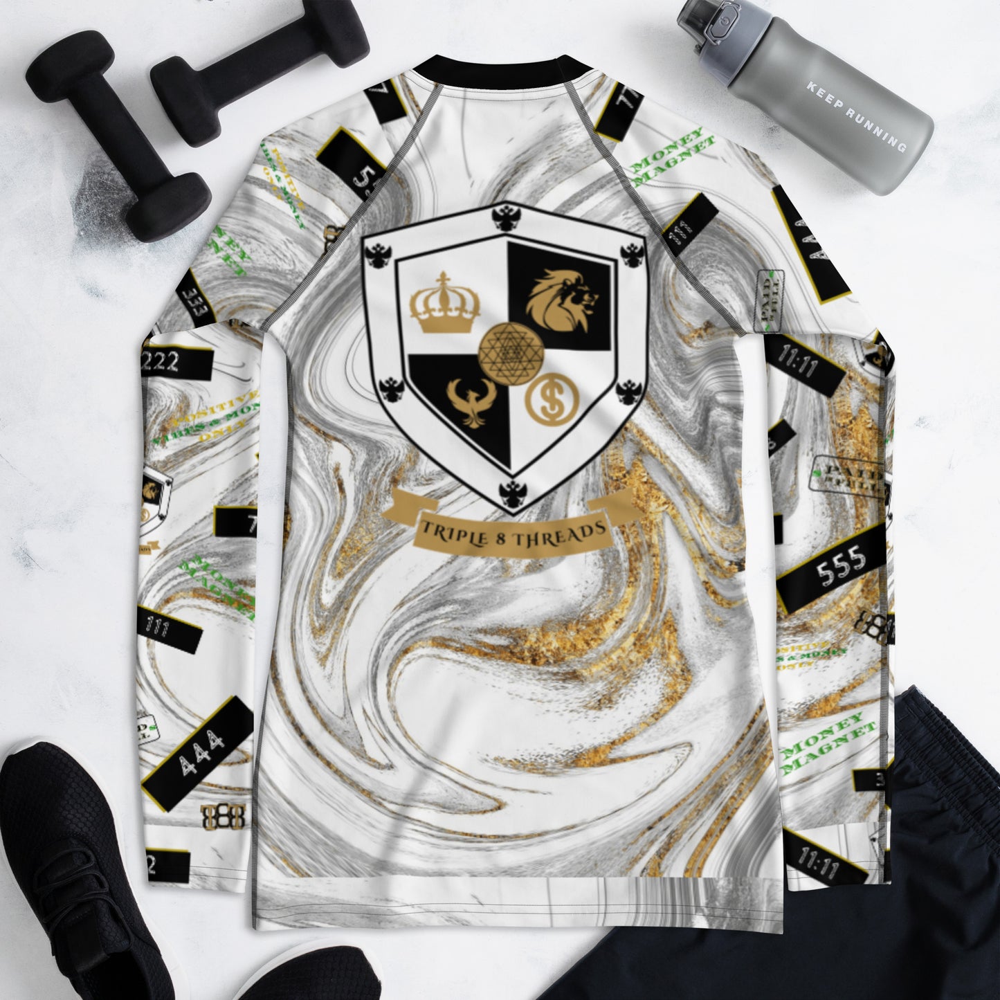 8xquiZit Collection - Women's Manifestation White N Gold Marble Long Sleeve Activewear