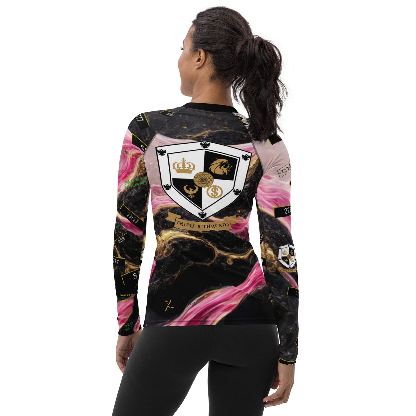 8xquiZit Collection - Women's Manifestation Pynk, Black, N Gold Marble Long Sleeve Activewear