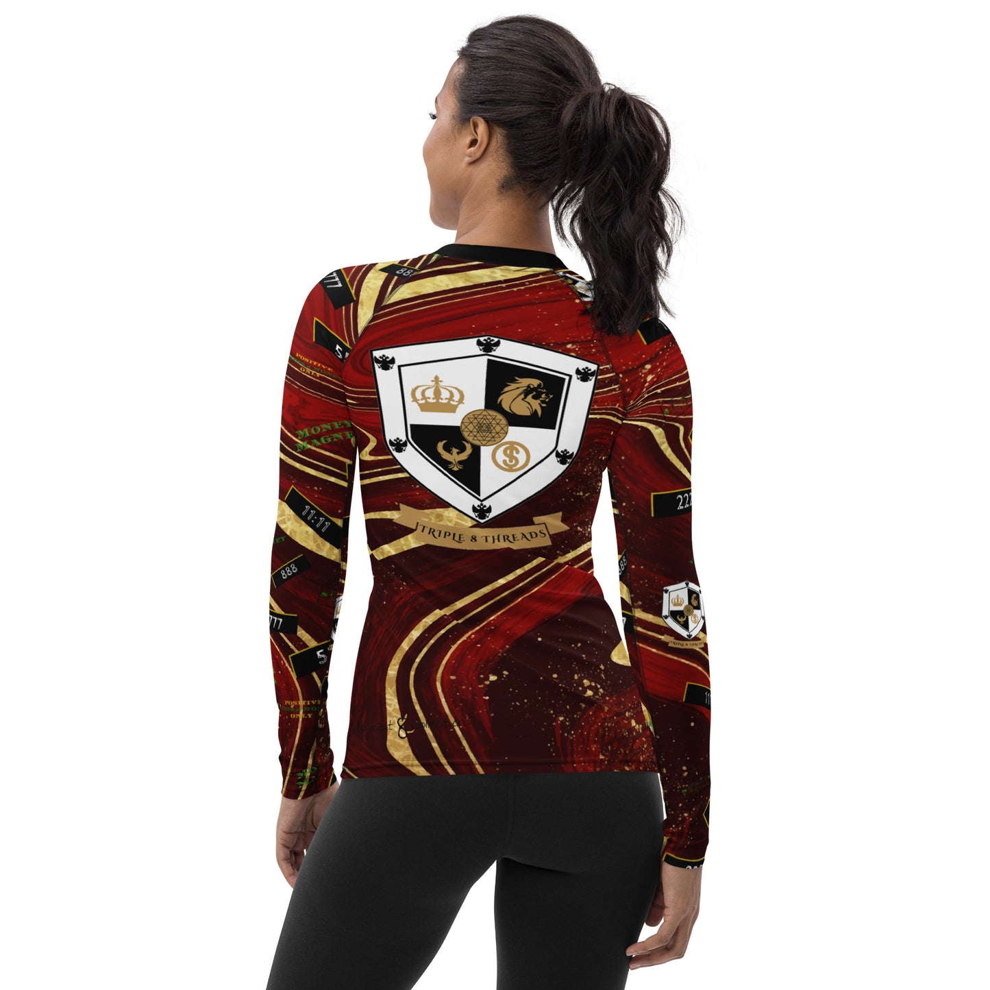 8xquiZit Collection - Women's Manifestation Ruby Red N Gold Marble Long Sleeve Activewear