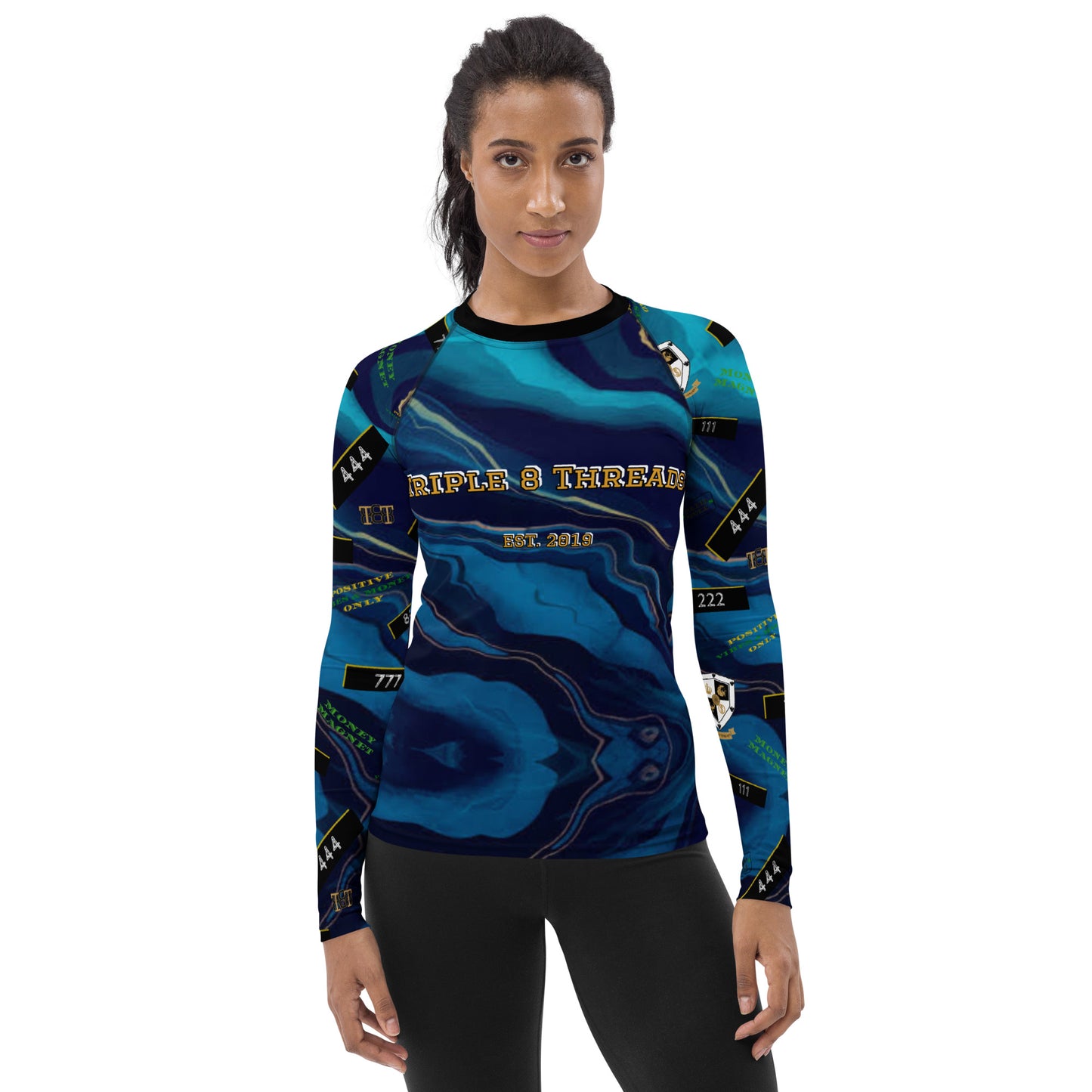 8xquiZit Collection - Women's Manifestation Ocean Viewz Blue Marble Long Sleeve Activewear