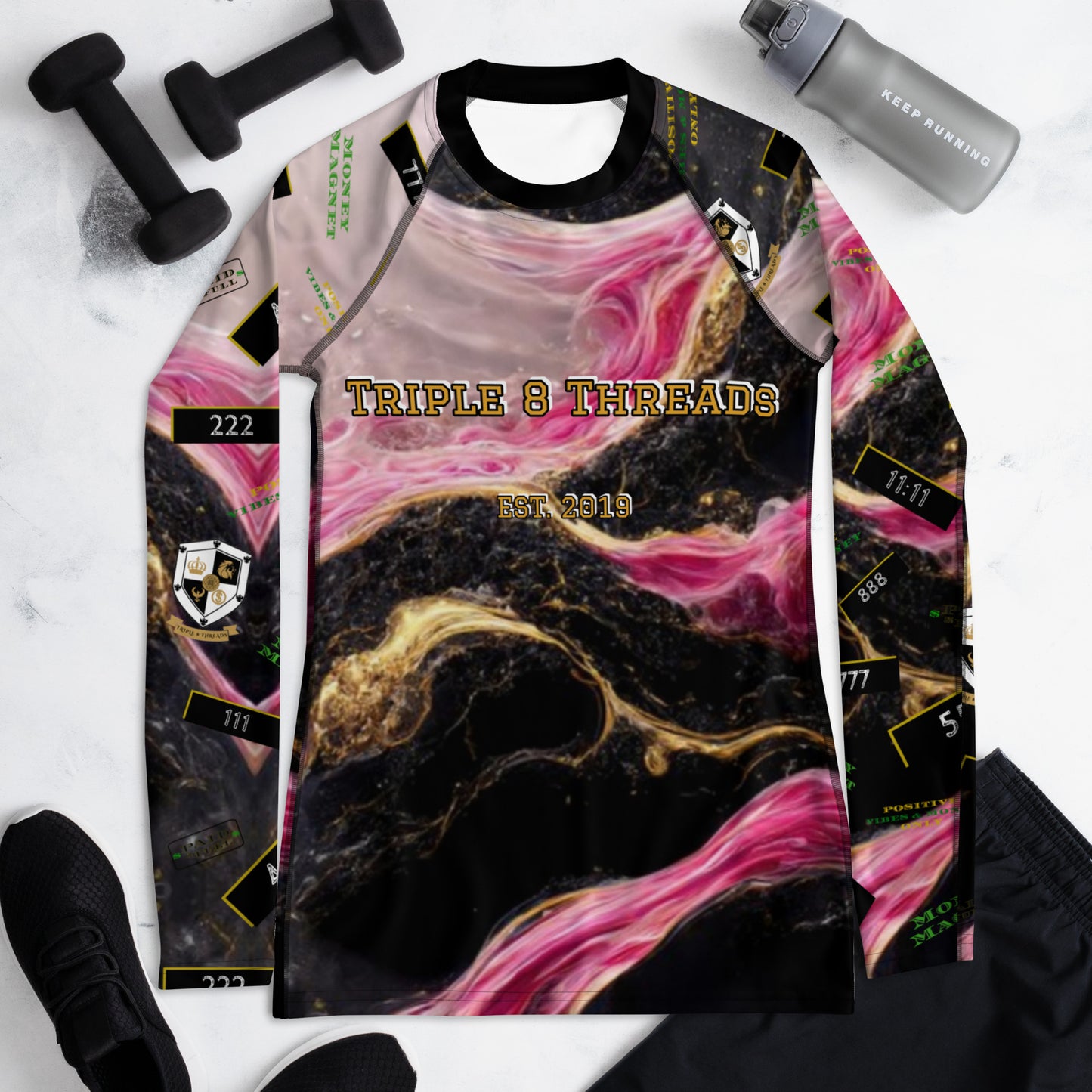 8xquiZit Collection - Women's Manifestation Pynk, Black, N Gold Marble Long Sleeve Activewear