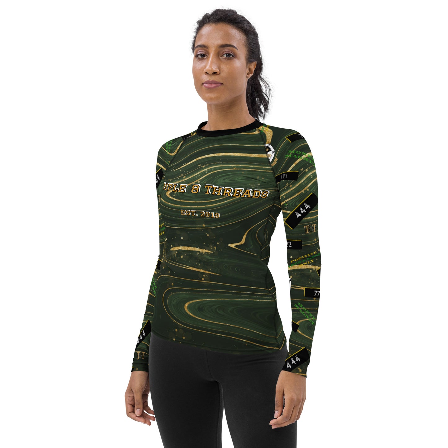 8xquiZit Collection - Women's Manifestation Green Luxury Marble Long Sleeve Activewear