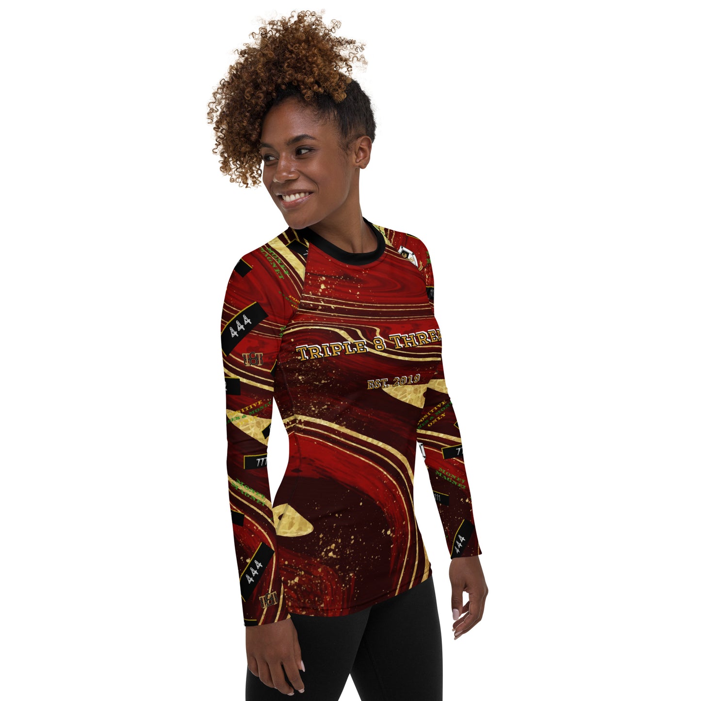 8xquiZit Collection - Women's Manifestation Ruby Red N Gold Marble Long Sleeve Activewear