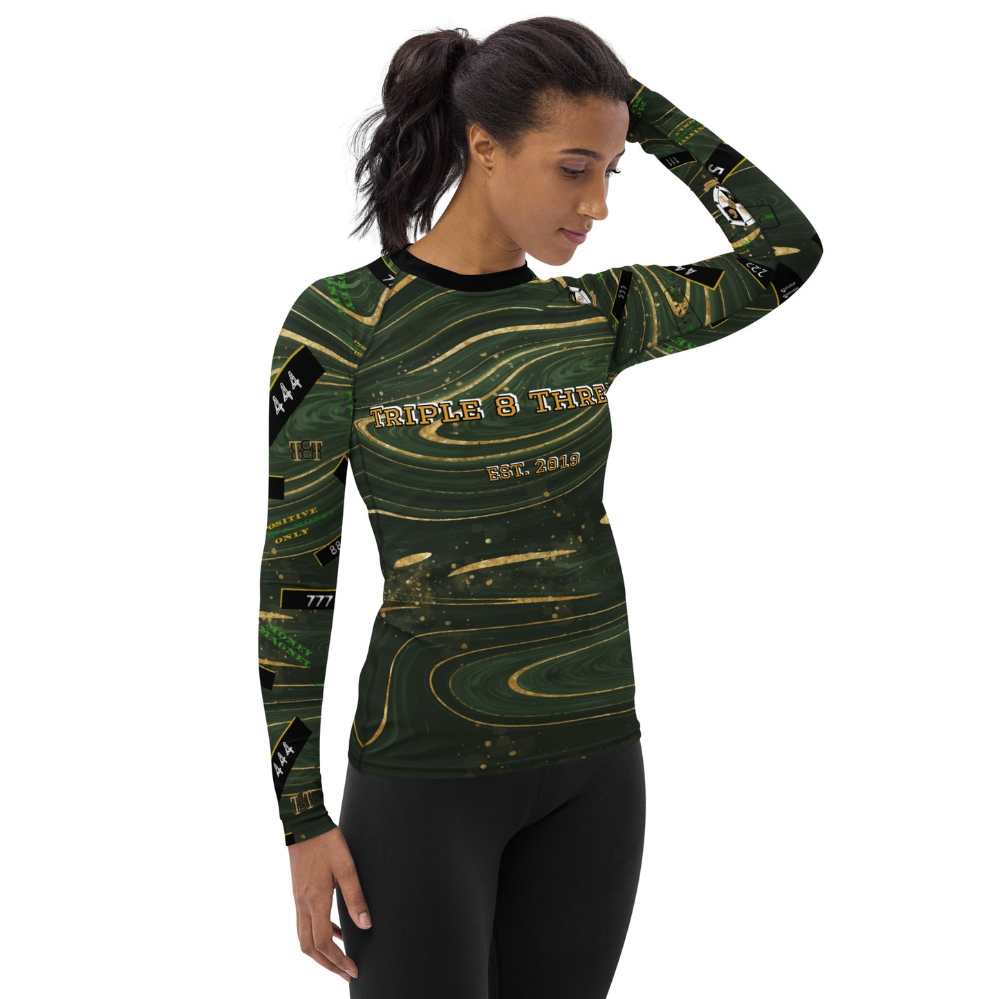 8xquiZit Collection - Women's Manifestation Green Luxury Marble Long Sleeve Activewear