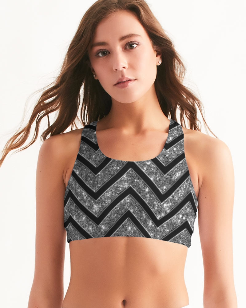 Silver n Black Coruscate Women's Seamless Sports Bra