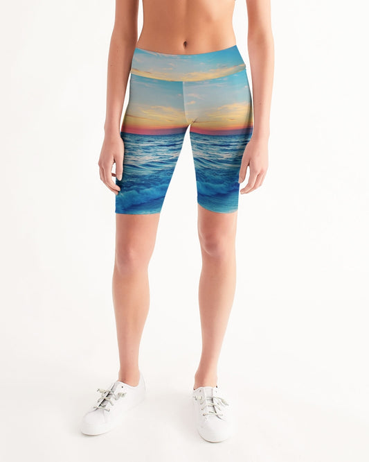 Beach Sunset - Blue Women's Mid-Rise Bike Shorts