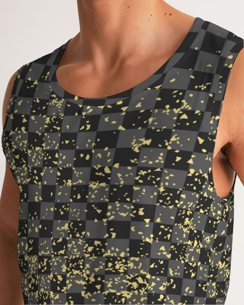 Check Blk n Gry - Gold Men's Sports Tank