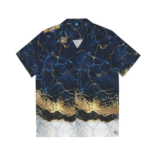 Men's 8xquiZit Collection - Tri-color Blue, Gold, & White Hawaiian Shirt