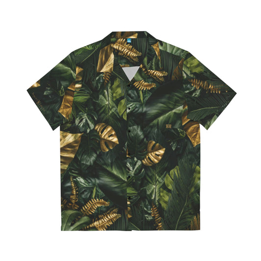 Men's 8XquiZit creative nature gold n green tropical palm leaves Hawaiian Shirt