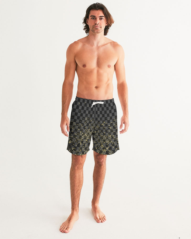 Check Blk n Gry - Gold Men's Swim Trunk