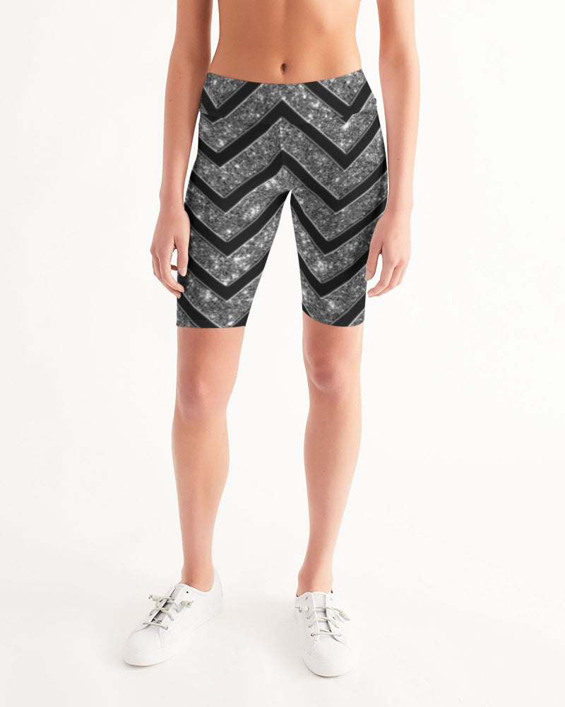 Silver n Black Coruscate Women's Mid-Rise Bike Shorts