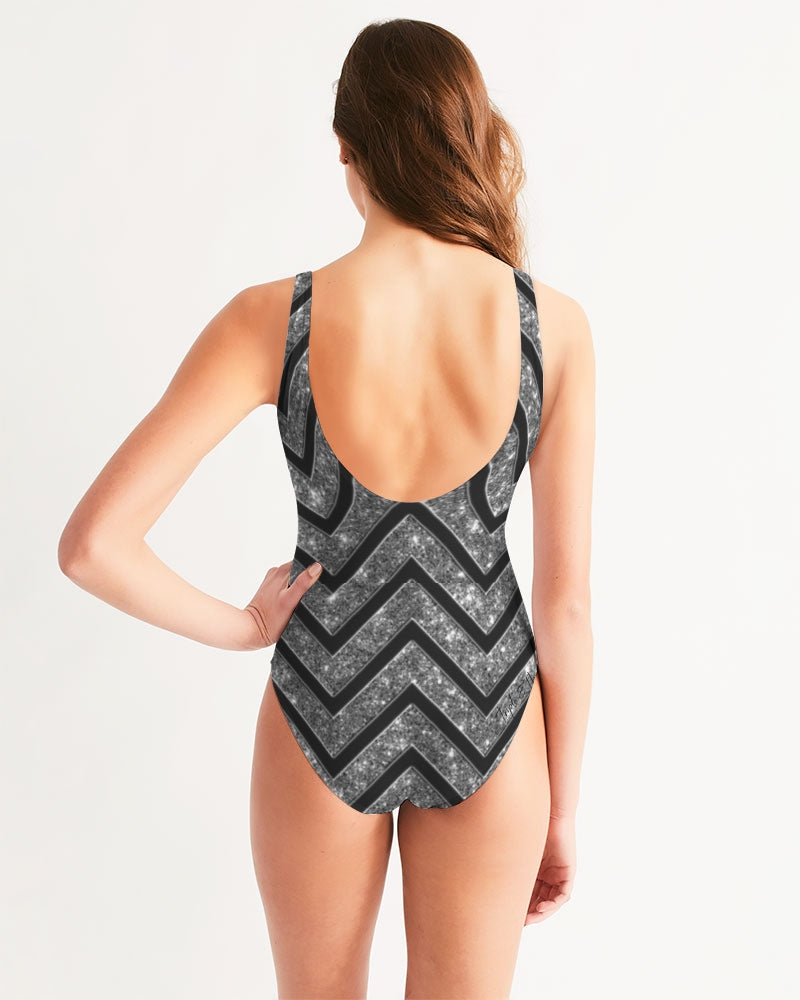 Silver n Black Coruscate Women's One-Piece Swimsuit