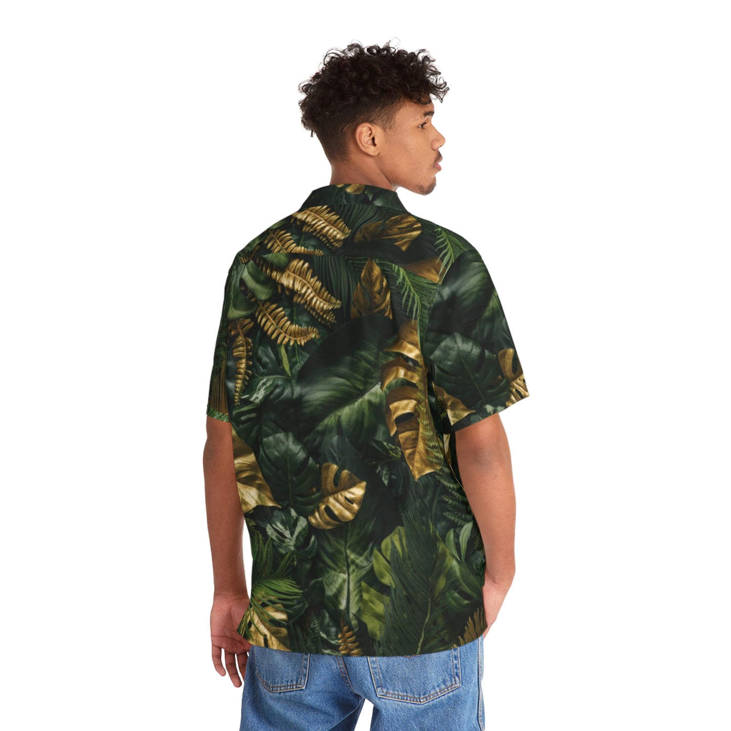 Men's 8XquiZit creative nature gold n green tropical palm leaves Hawaiian Shirt