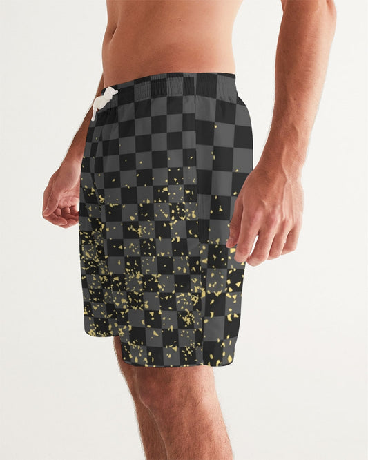 Check Blk n Gry - Gold Men's Swim Trunk