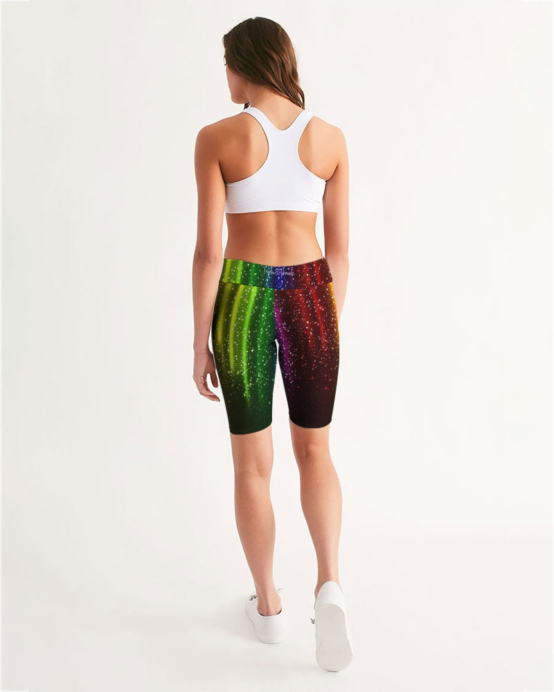 Rainbow Streak Coruscate Women's Mid-Rise Bike Shorts