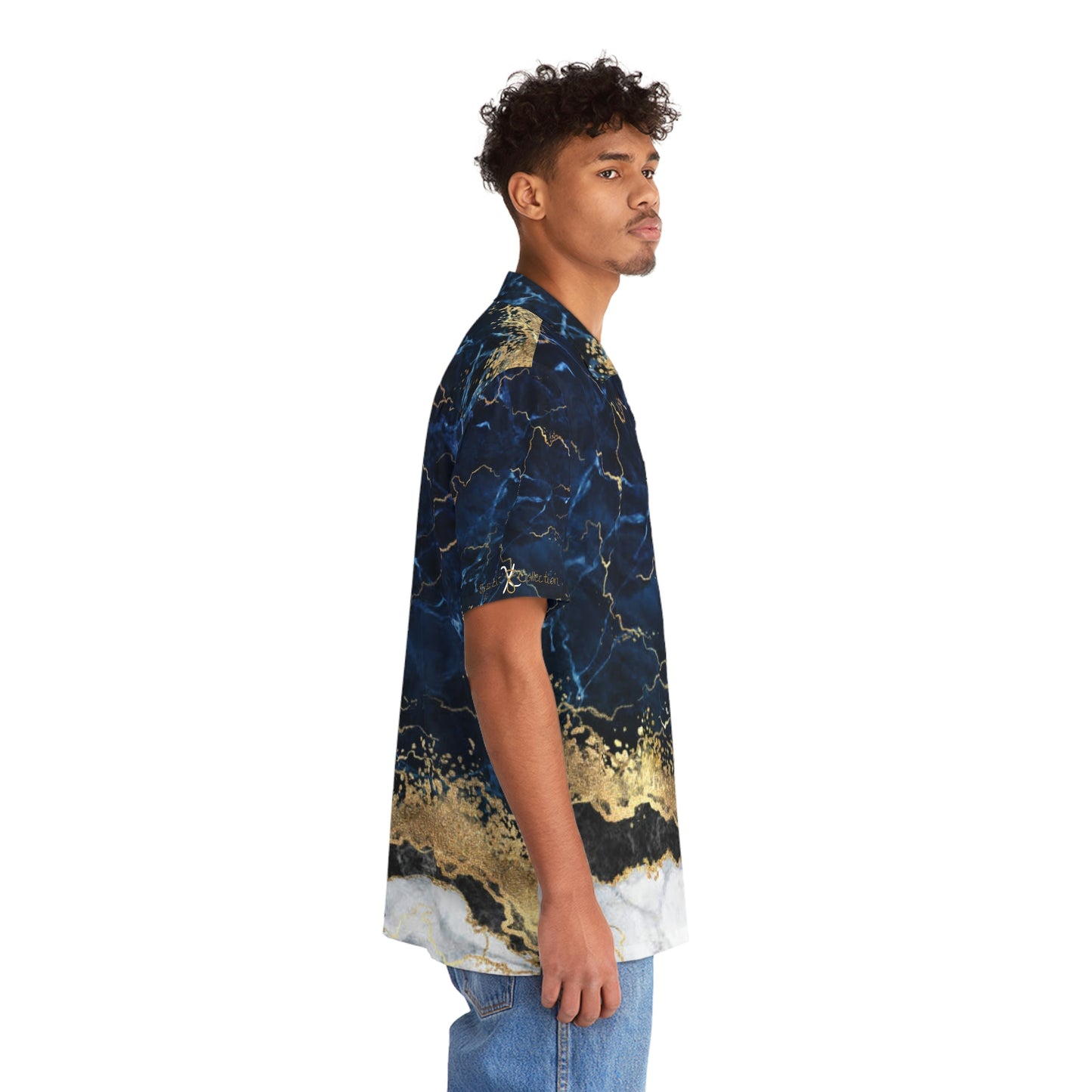 Men's 8xquiZit Collection - Tri-color Blue, Gold, & White Hawaiian Shirt