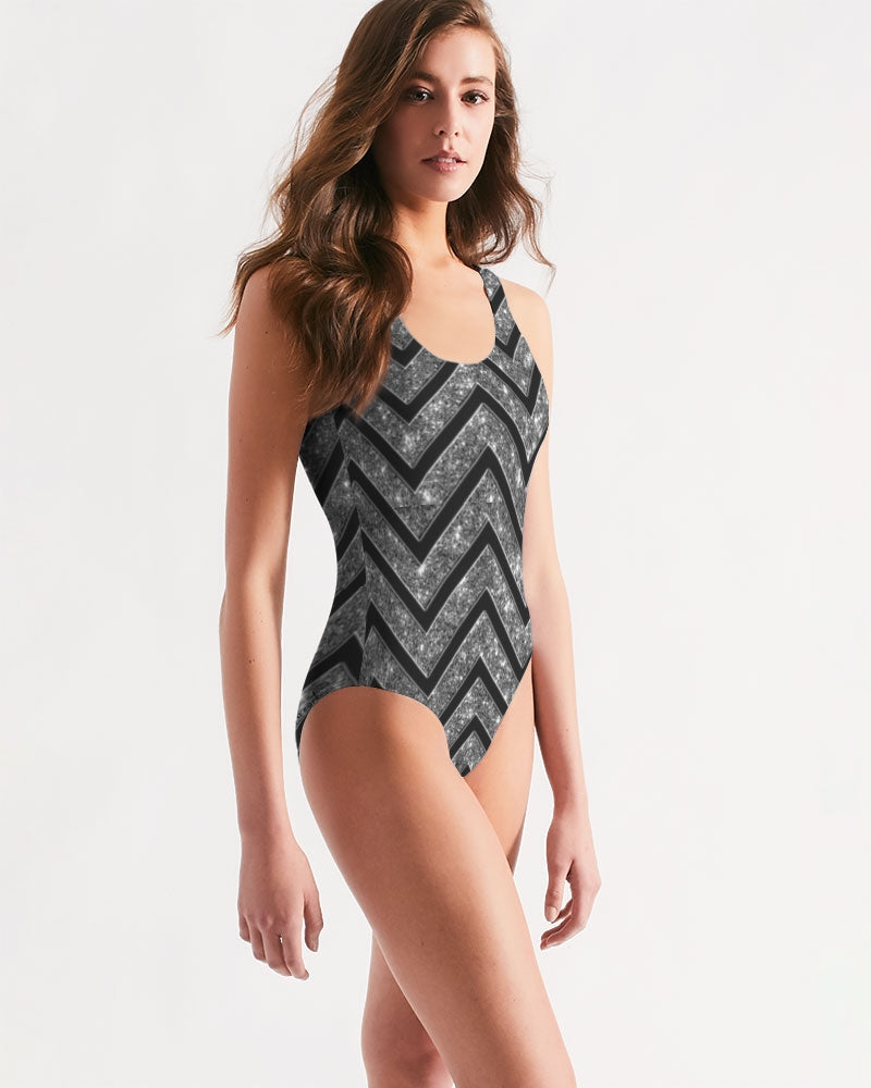 Silver n Black Coruscate Women's One-Piece Swimsuit