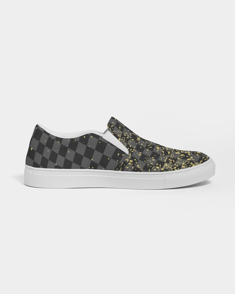 Check Blk n Gry - Gold Men's Slip-On Canvas Shoe