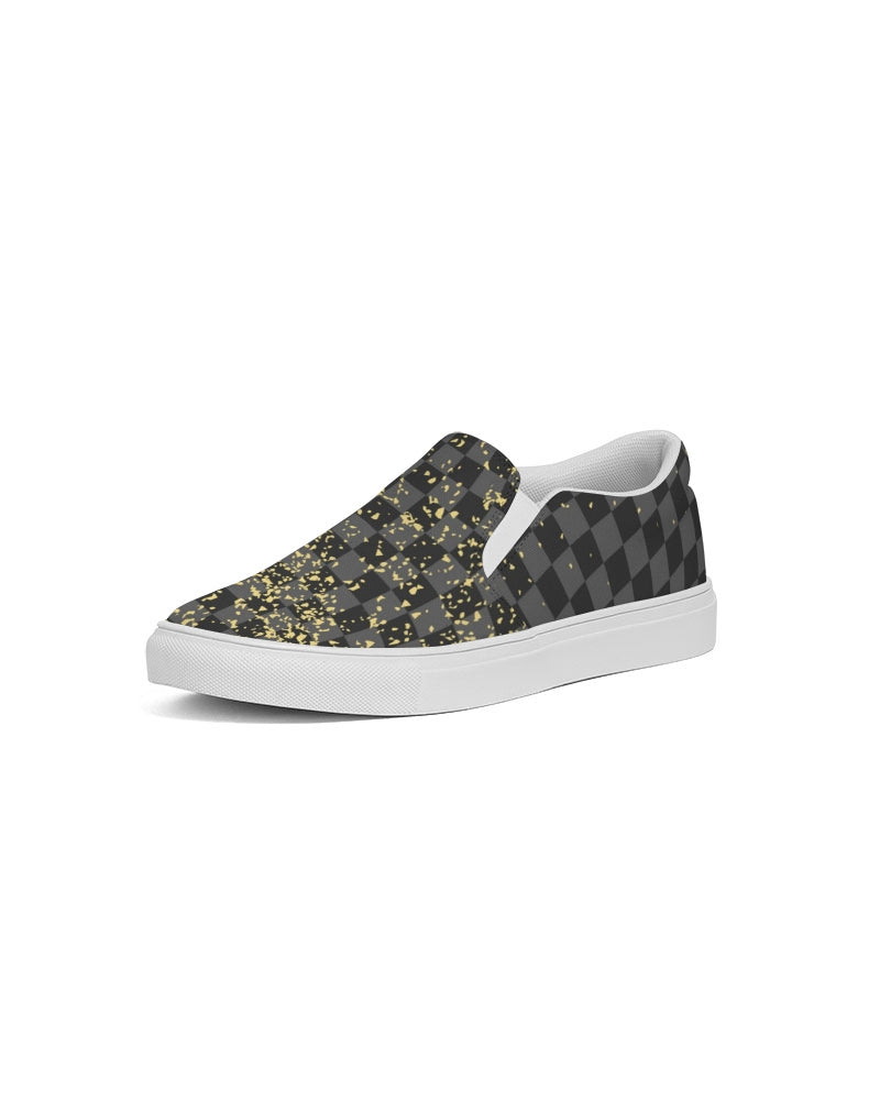 Check Blk n Gry - Gold Men's Slip-On Canvas Shoe