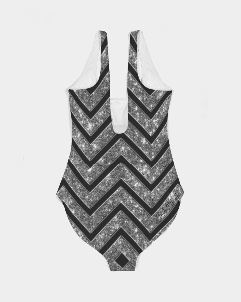 Silver n Black Coruscate Women's One-Piece Swimsuit