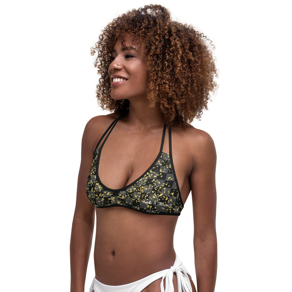 Check Blk n Gry - Gold Bikini Top