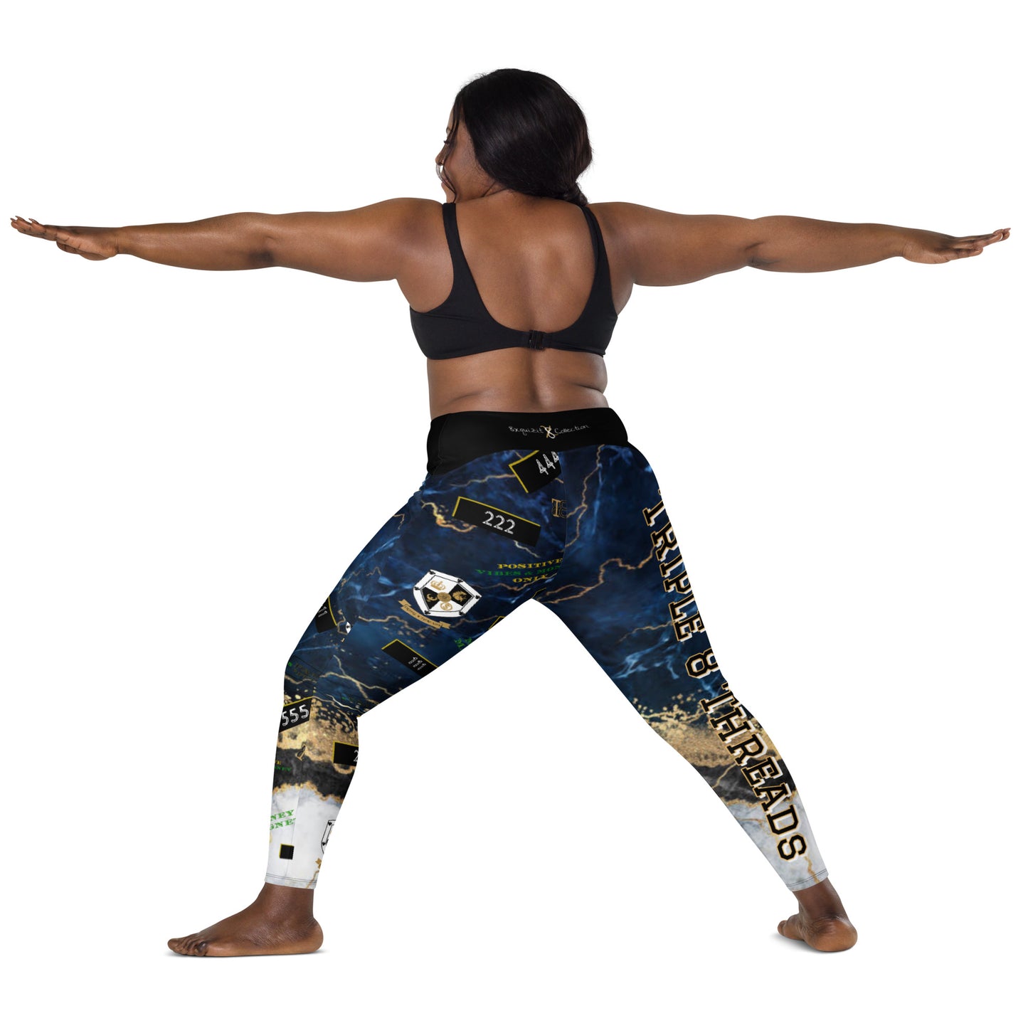 8xquiZit Collection - Women's Tri-color Blue, Gold, & White Manifestation Leggings with pockets