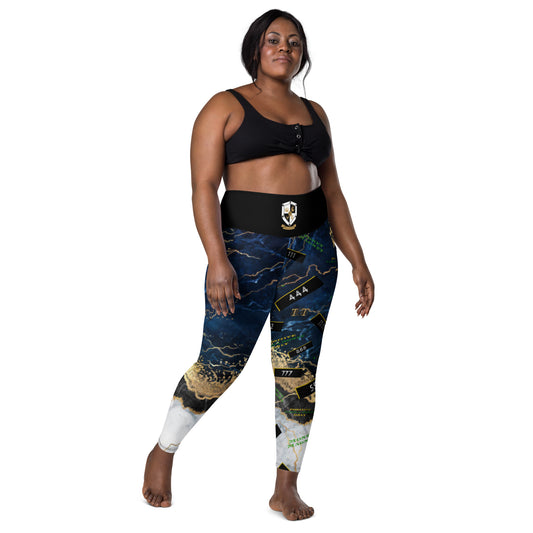 8xquiZit Collection - Women's Tri-color Blue, Gold, & White Manifestation Leggings with pockets