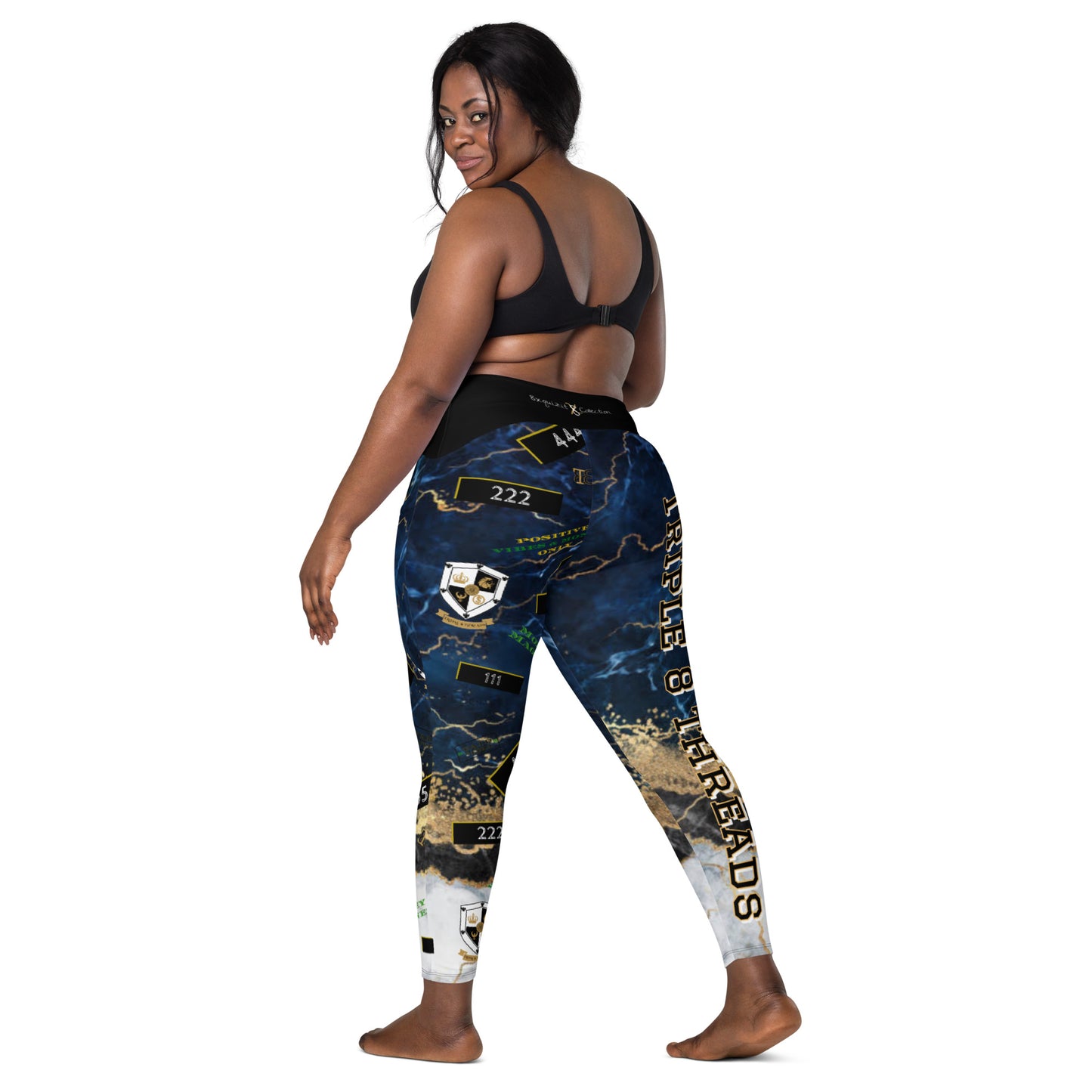 8xquiZit Collection - Women's Tri-color Blue, Gold, & White Manifestation Leggings with pockets